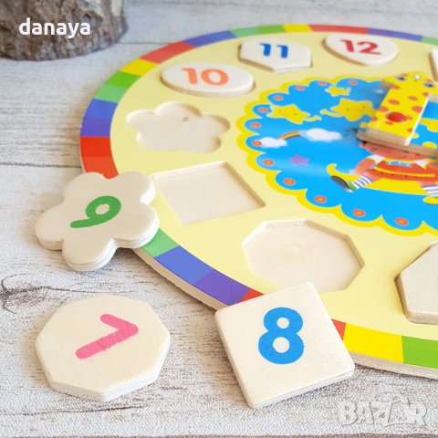 2961 Детски дървен часовник пъзел играчка, снимка 3 - Игри и пъзели - 37629120