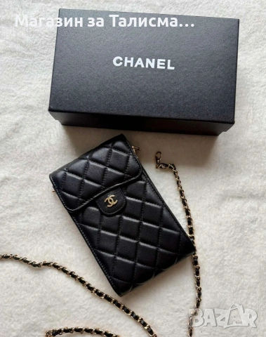 Chanel мини чантичка - естествена кожа / калъф с верижка – черна, снимка 3 - Чанти - 53570491