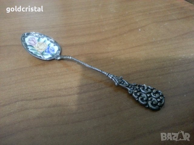 Посребрена лъжичка с имайл , снимка 2 - Антикварни и старинни предмети - 38969847