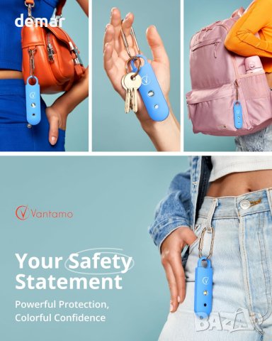 Vantamo Ключодържател лична аларма 130 dB и ярка мигаща светлина(лазурно син), снимка 6 - Други стоки за дома - 43576402