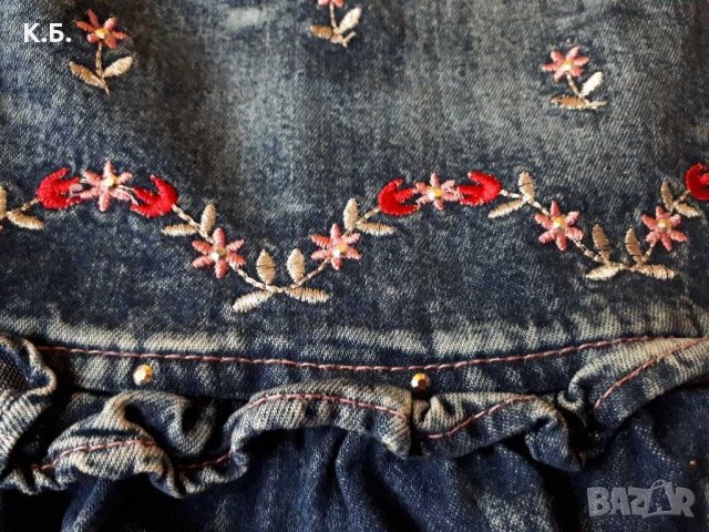 Дънкова рокличка/сукманче с бродерия р-р 74/80, снимка 2 - Бебешки рокли - 32793202