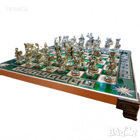 Шах, Римляни,метален,25х25,зелен, снимка 2 - Шах и табла - 37495363