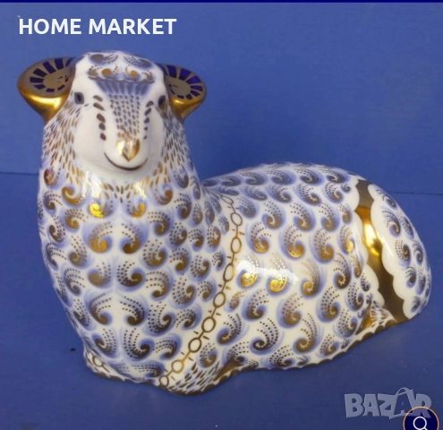 A Royal Crown Derby England  paperweight modelled as a ram/  Circa 1988 - великолепие в злато , снимка 2 - Антикварни и старинни предмети - 52669197
