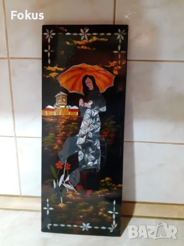 Уникална японска лакова картина с интарзия от седеф, снимка 2 - Антикварни и старинни предмети - 53347344