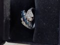 Дамски сребърен пръстен с диаманти и синтетични сапфири , снимка 4