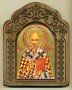 Икона Св. Никола с дърворезба, снимка 1
