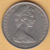 20 цента 1967, Нова Зеландия, снимка 2 - Нумизматика и бонистика - 38500430