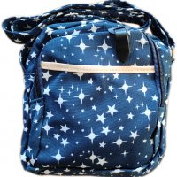 Чанта за рамо с два ципа и с дълга дръжка Звезди в синьо