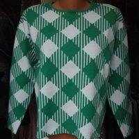 Топла блуза в бяло-зелено каре, снимка 1 - Блузи с дълъг ръкав и пуловери - 43601411