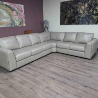 Голям кремав кожен ъглов диван "Mazzini", снимка 1 - Дивани и мека мебел - 43290060