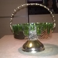 АНТИКА-бонбониера-зелено стъкло/мед месинг-18х18см, снимка 5 - Антикварни и старинни предмети - 26705978