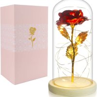 Златна роза в стъкленица с ЛЕД осветление, снимка 1 - Декорация за дома - 44070744