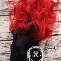 Естествена Луксозна Омбре -Черно и Ярко Червено Цветово Преливане Опашка с Щипка Код С302, снимка 7 - Аксесоари за коса - 26401870