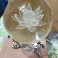 3D Прозрачен орнамент Водна лилия в кристална топка 60 мм + стойка орнамент, снимка 4 - Статуетки - 43147801