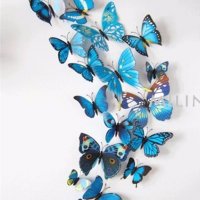 3D 12 бр pvc синьо черни самозалепващи пеперуди декорация за стена и мебел, снимка 2 - Други - 26925429