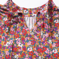 Дамска блуза с бухнали къси ръкави, принт на цветя и ефектно завръзване отзад, снимка 7 - Корсети, бюстиета, топове - 44843716
