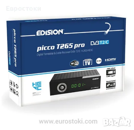 Ефирен приемник Edision Picco T265 pro, DVB-T2/C H265 HEVC FTA Full HD PVR, USB, HDMI, SCART, S/PDIF, снимка 1