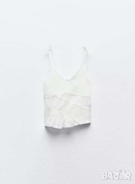 Нов трикотажен топ с рязана бродерия ZARA, снимка 1