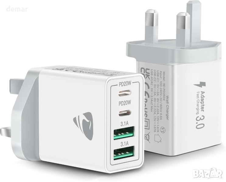 2 броя USB C щепсел, 40 W 4-портов мулти USB щепсел, снимка 1