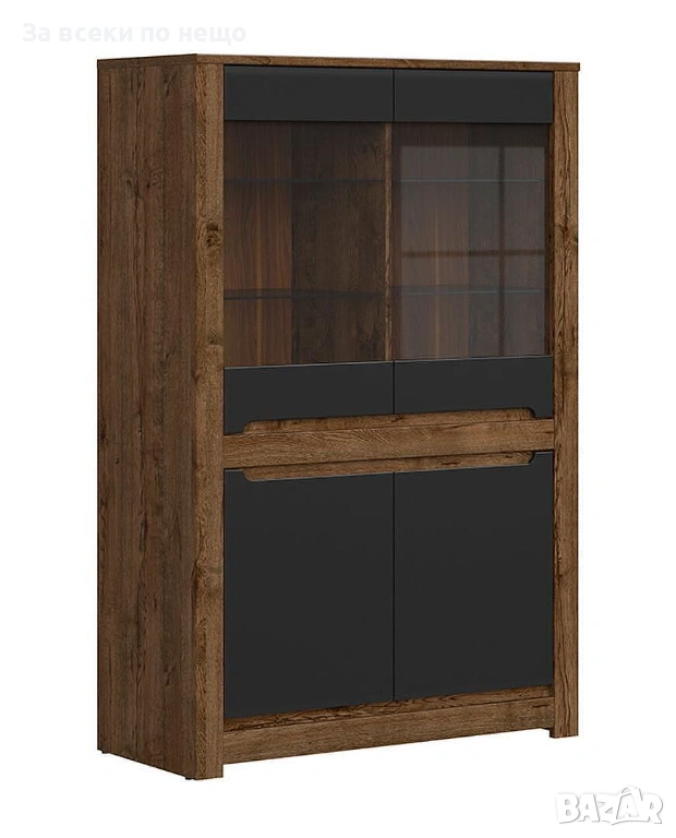 Витрина RUSO REG2W2D корпус дъб април/фронт черно мат Код P1836, снимка 1