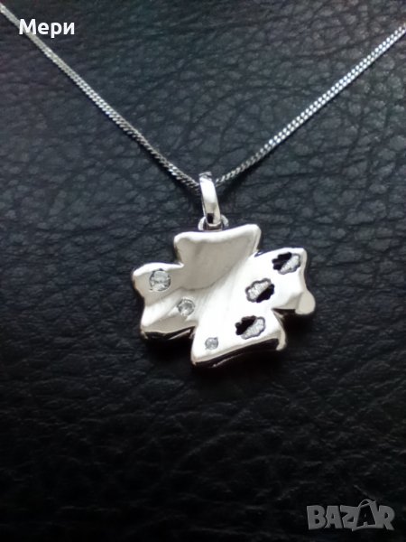 Сребърно колие с голяма детелина, 40 см., снимка 1