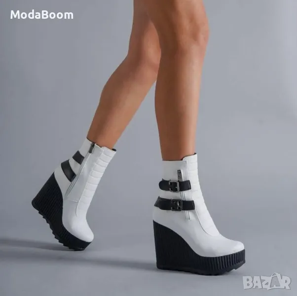 Боти на платформа - Кожа, снимка 1