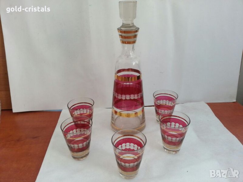 стари стъклени чаши и гарафа , снимка 1