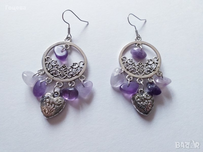 Прелестни висящи обици с натурални Аметисти, снимка 1