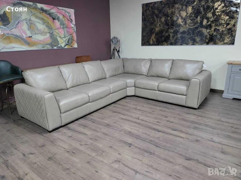 Голям кремав кожен ъглов диван "Mazzini", снимка 1