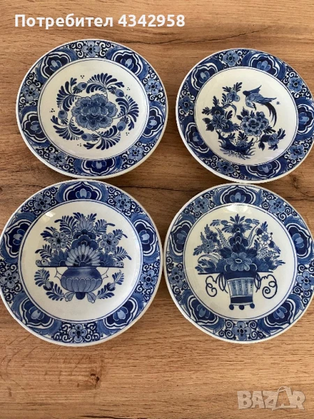 Delfts blauw.Vintage Holland.Кобалт. 1960 г.Чинийки за стена, снимка 1