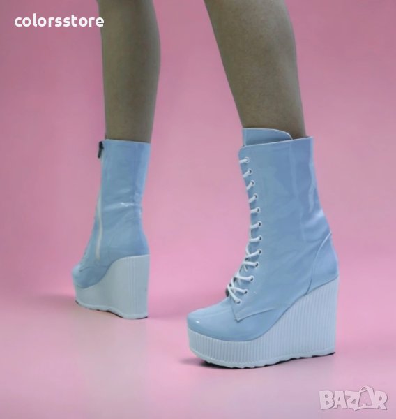 Боти на платформа - син лак - TD33, снимка 1