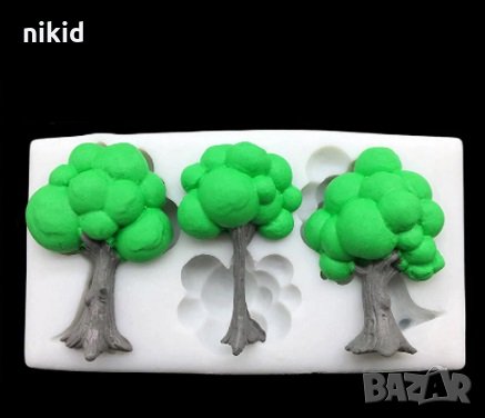 3 дръвчета дърво с корона силиконов молд фондан шоколад торта гипс украса, снимка 1