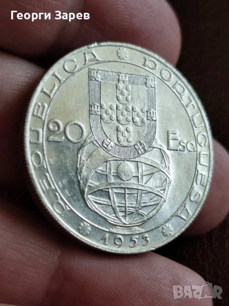 20 ескудо 1953 год, Мозамбик, сребро, тегло 21.00 гр,800/1000 , снимка 1