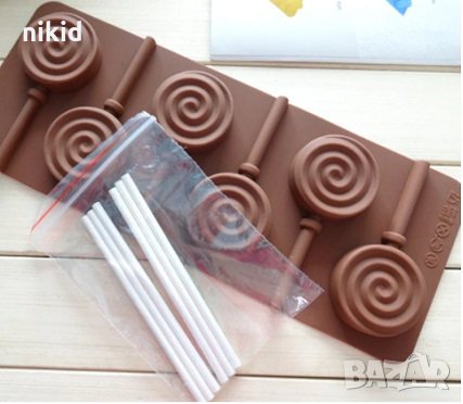 6 спираловидни кръгли кръга силиконов молд форма за направа на близалки на клечка декор торта фондан, снимка 1