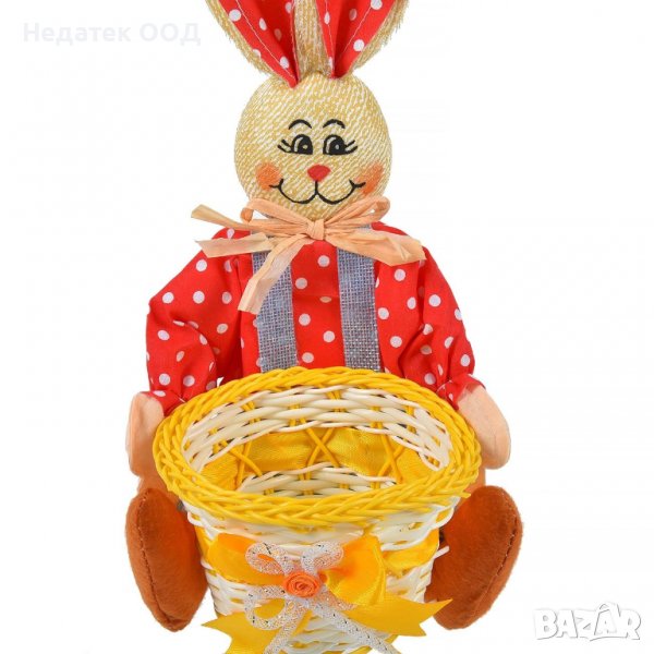 Великденска декорация, Заек с кошница, Многоцветна, 15x15x30см, снимка 1