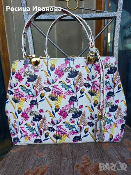 VERA "Deniza" - Луксозна Италианска Чанта от Естествена Кожа, цветен принт цвят, снимка 1