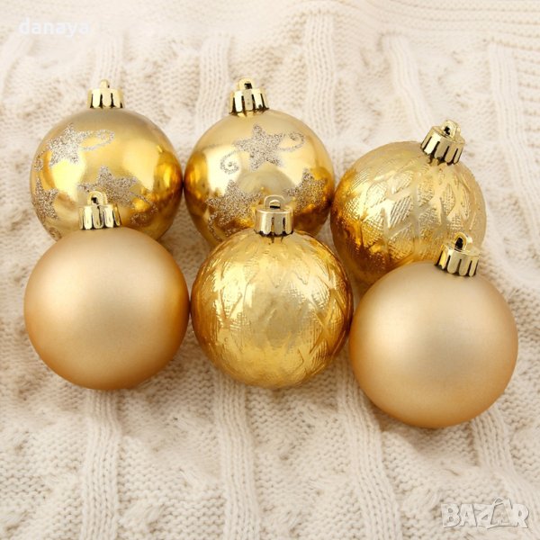 4274 Комплект златисти коледни топки за елха, 6 броя, Ф 6 см, снимка 1