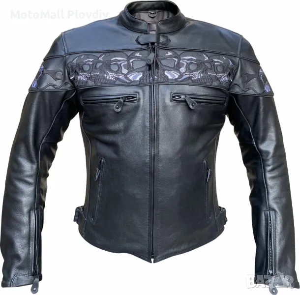 Кожено яке MotoMall Skull Chopper Master естествена кожа размери от S до 8XL , снимка 1