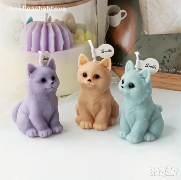 3D седнало коте котка Силиконов молд форма за свещи гипс сапун смола , снимка 1