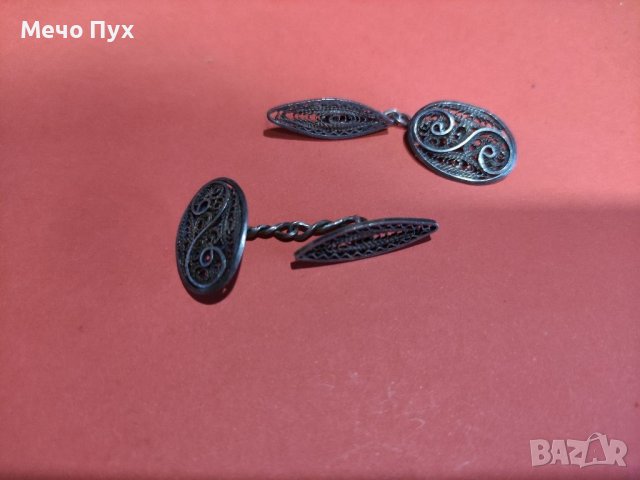 Стари сребърни ръкавели филигран , снимка 3 - Антикварни и старинни предмети - 37761719