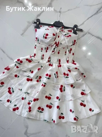 ‼️Намалена‼️Дамска рокля с черешки с твърди чашки , снимка 3 - Рокли - 53436579