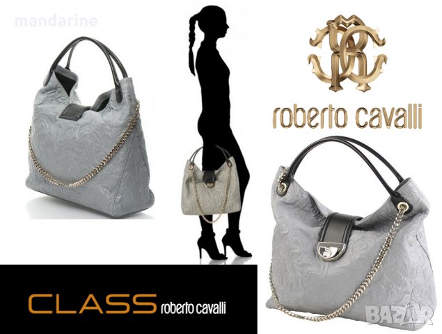 JUST CAVALLI 🍊 CAVALLI CLASS 🍊 Кожена капитонирана чанта в сиво и черно 36x38x15 см нова с етикети, снимка 7 - Чанти - 20400304