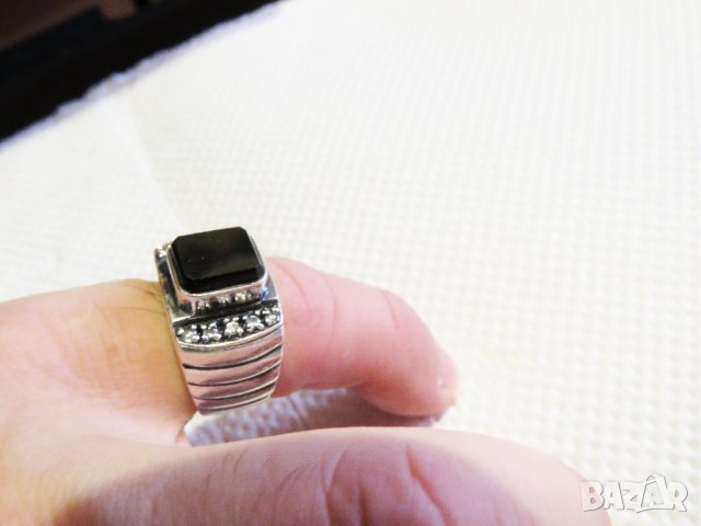 Стар мъжки сребърен пръстен с черен оникс и блестящи циркони - притежавай го и бъди готин, снимка 3 - Пръстени - 33292123