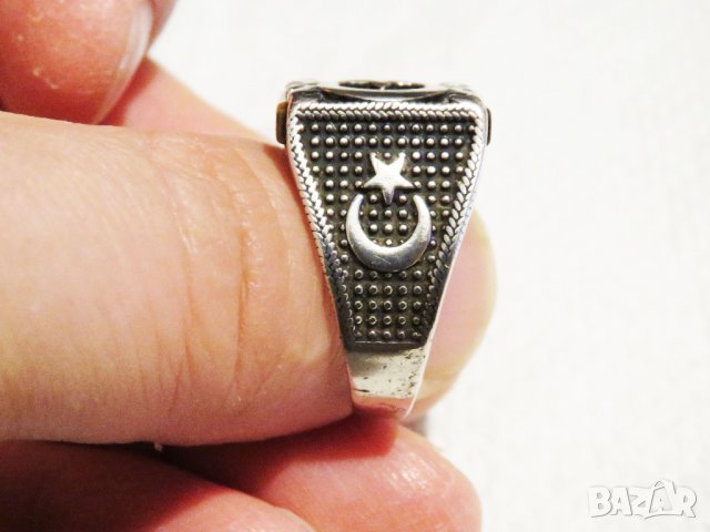 стар красив мъжки сребърен пръстен с полумесецът и звездата, турски пръстен сребро, снимка 2 - Пръстени - 35483104