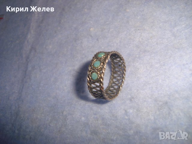 СТАРИНЕН ВЪЗРОЖДЕНСКИ ТЮРКОАЗЕН СРЕБЪРЕН ПРЪСТЕН РЪЧНА ФИЛИГРАННА ИЗРАБОТКА РЯДЪК 27300, снимка 12 - Антикварни и старинни предмети - 36858148
