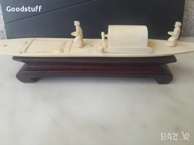 Рядка стара фигурка, слонова кост ,лодка,шхуна,кораб, Инуити, снимка 3 - Антикварни и старинни предмети - 50674958