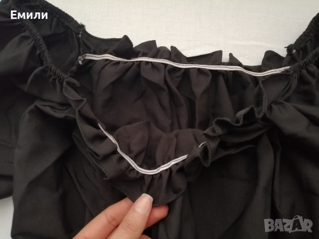 Дамска къса рокля с дълги буфан ръкави в черен цвят р-р S, снимка 6 - Рокли - 44863522