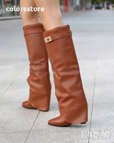 Ботуши на платформа - кафява кожа - K-40