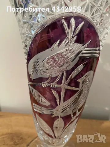 Hofbauer collection. Vintage 1960-1970г.Кристална ваза с птици., снимка 2 - Антикварни и старинни предмети - 50418972