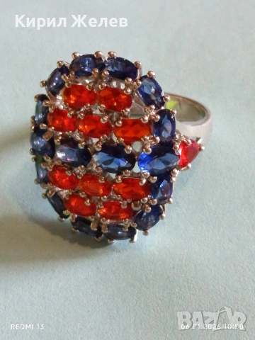 Ефектен сребърен пръстен тип Коктейлен с Рубини и Сапфири за официални събития 51788, снимка 6 - Пръстени - 53003800